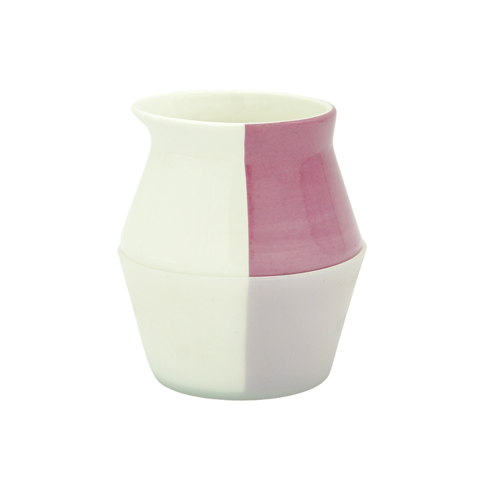Two-toned ceramic vase with pink and white colors on a white background