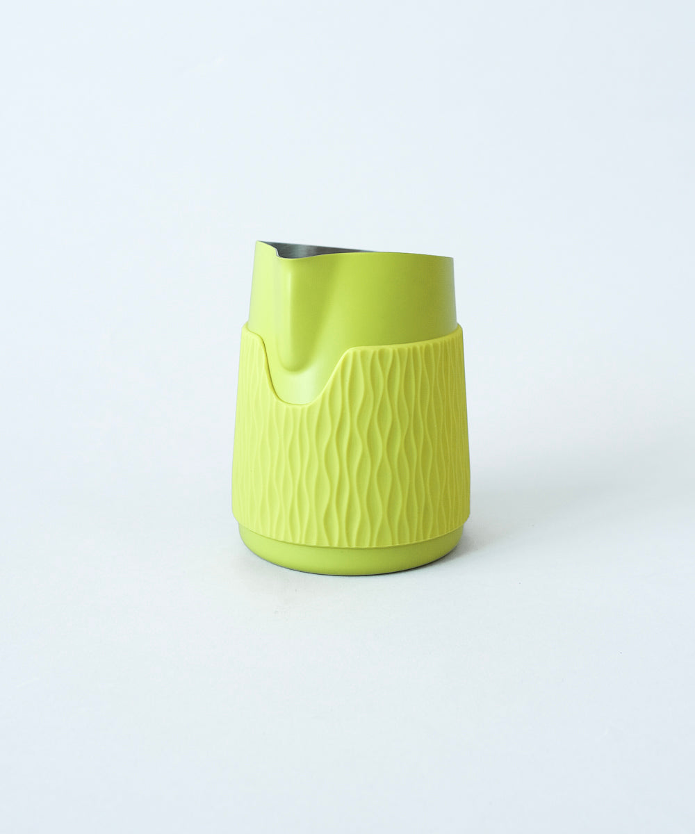15OZ SLOW POUR SUPPLY® X WPM Monochrome Handleless Latte Art Pitcher with Soft Touch Silicone Wrap