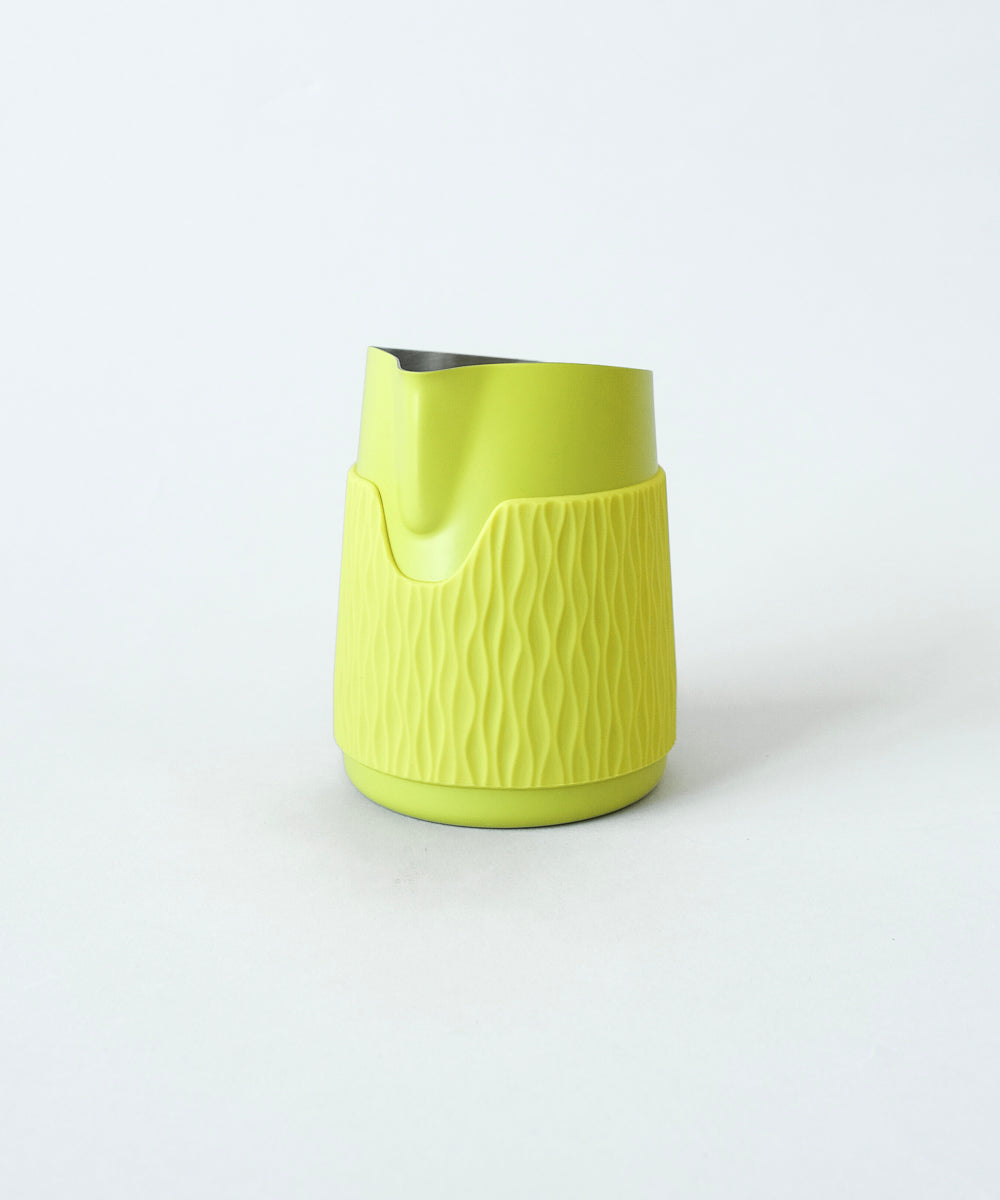 15OZ SLOW POUR SUPPLY® X WPM Monochrome Handleless Latte Art Pitcher with Soft Touch Silicone Wrap