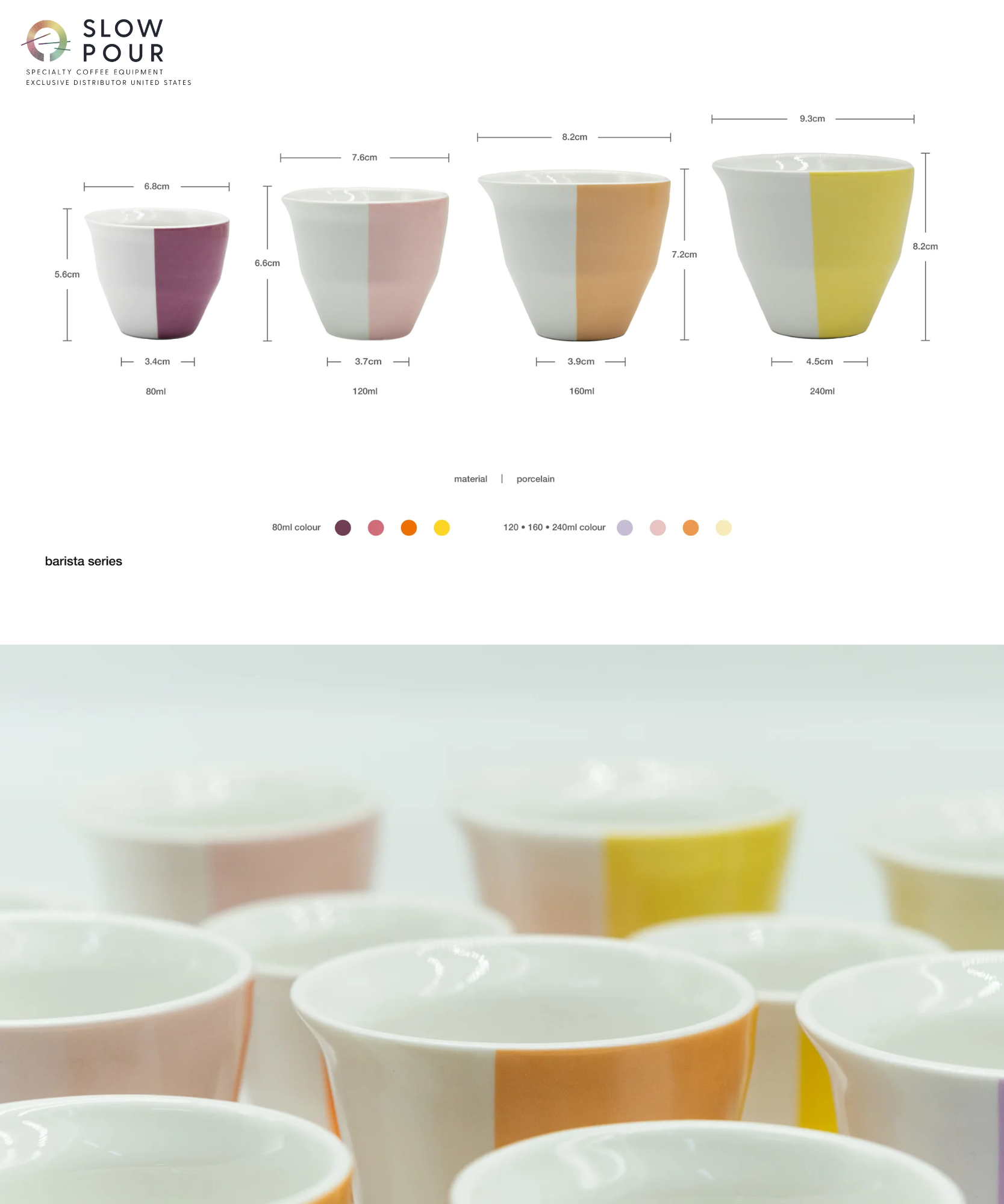 2-WayCup Barista Series designed with two flavor profiles in one vessel - showing all 4 sizes in different colors