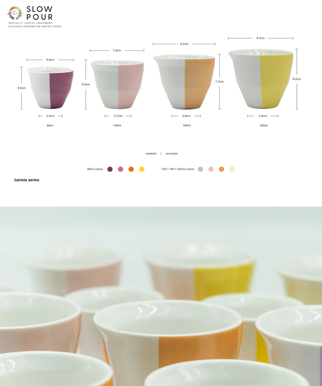 2-WayCup Barista Series designed with two flavor profiles in one vessel - showing all 4 sizes in different colors