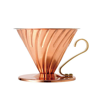Copper coffee dripper on a white background