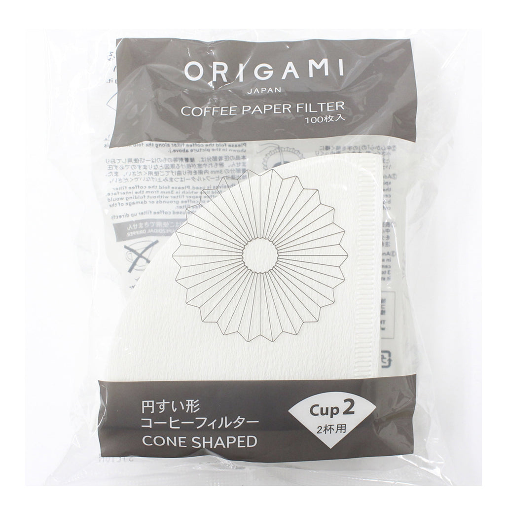 Origami Japan conical coffee paper filter package size small  on a white background