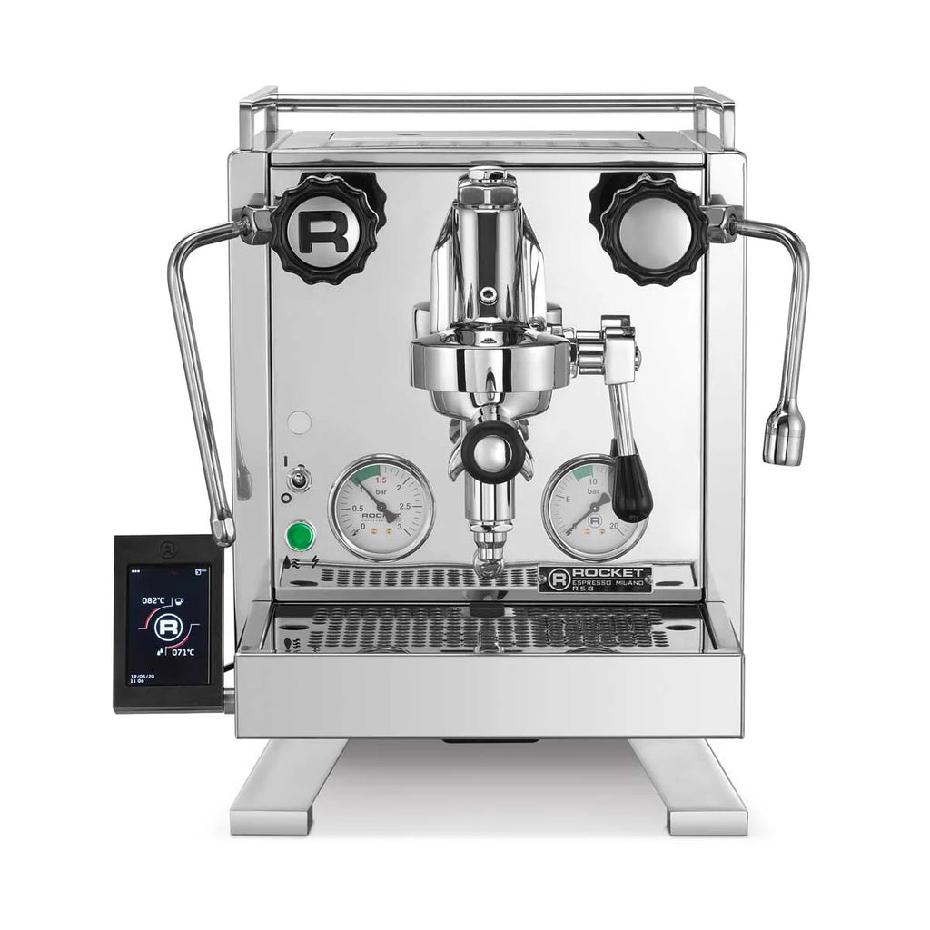 Rocket Cinquantotto Home Espresso machine full front view showing details with brand logo on a white background
