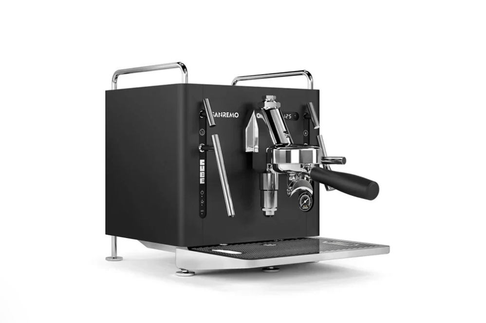 Sanremo CUBE A R home Espresso machine - black against a white background