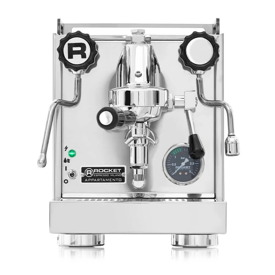 Rocket Appartamento Home Espresso machine stainless steel front close-up view with back