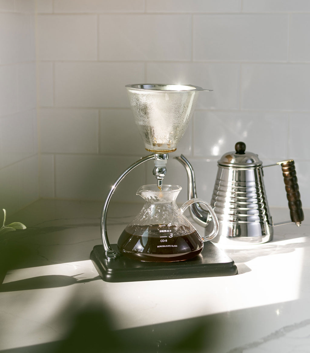 Yama Glass Silverton Brewer with Black Base & Silver Accents